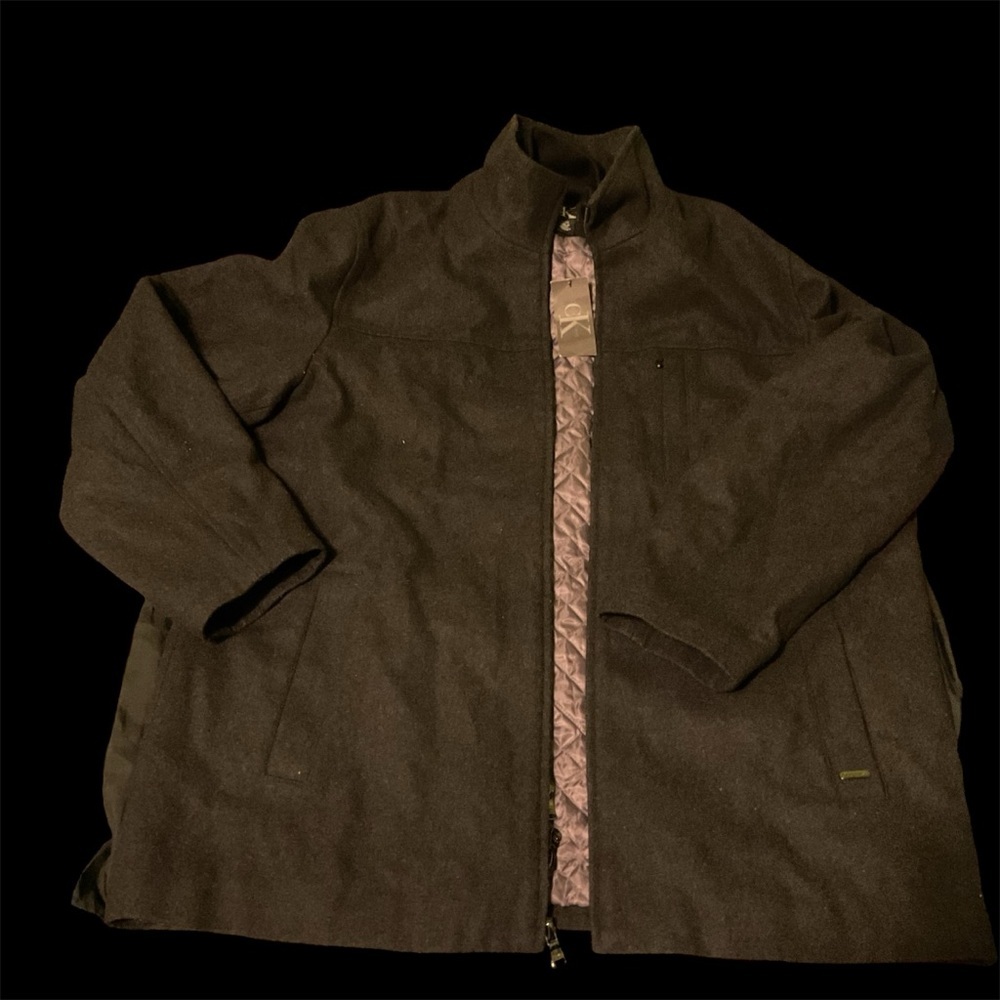 Calvin Klein Black Wool Blend Mens Double Zip Coat‎ Size XL